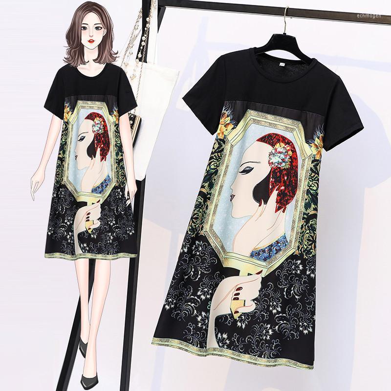 

Plus Size Dresses Womens Loose Patchwork T-Shirt Dress Blouses Blusa -5XL XXXL 3XL XXXXL 4XL XXXXXL Slim Casual For 100KG Woman Echm22, Black