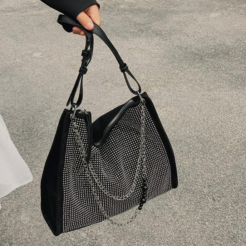 

Evening Bags Chain Diamonds Totes Shoulder For Women Large Capacity Top Handle Women's Bag 2022 Trend Luxury Designer Ladies HandbagsEve, Black
