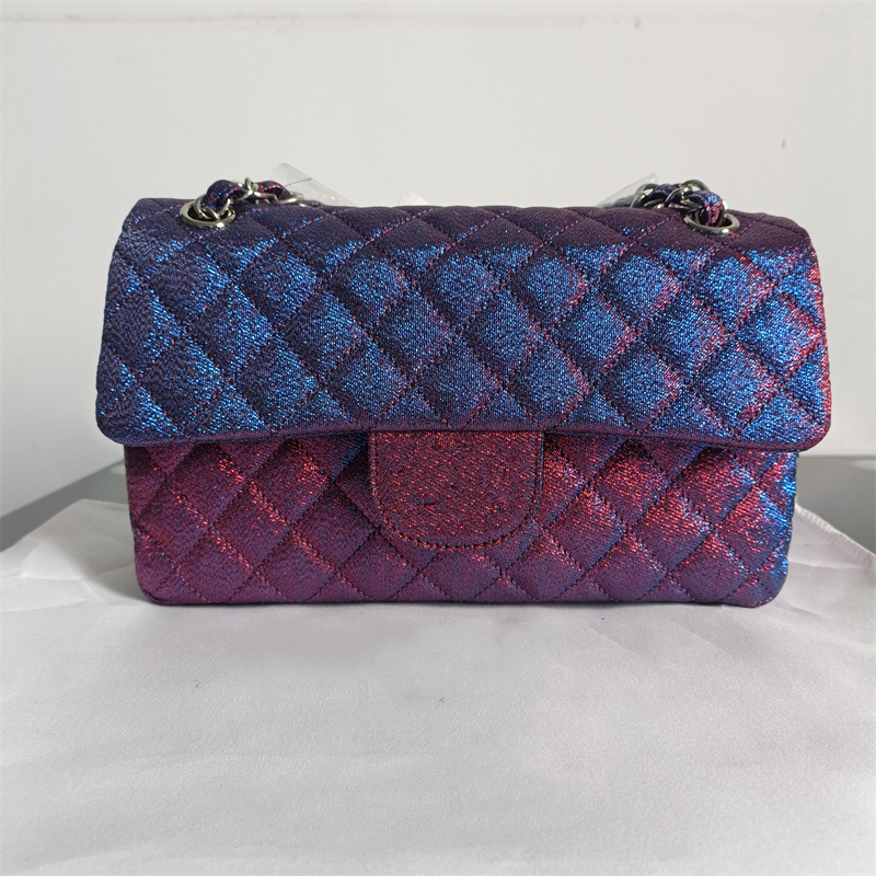 S Classic Double Flap Shiny Quilted Rectangle Bag Purple Gold Green White Silver Metal Hardware Matelasse Chain Crossbody Shoulder Luxury Designer H