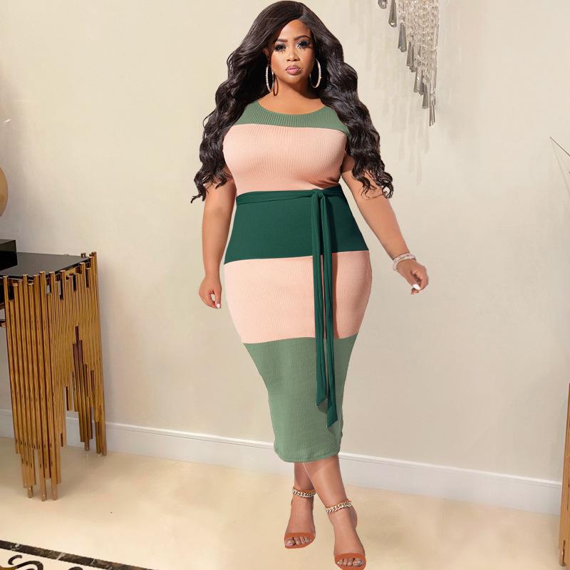 

Plus Size Dresses Striped Short Sleeve Midi DressPlus, Green