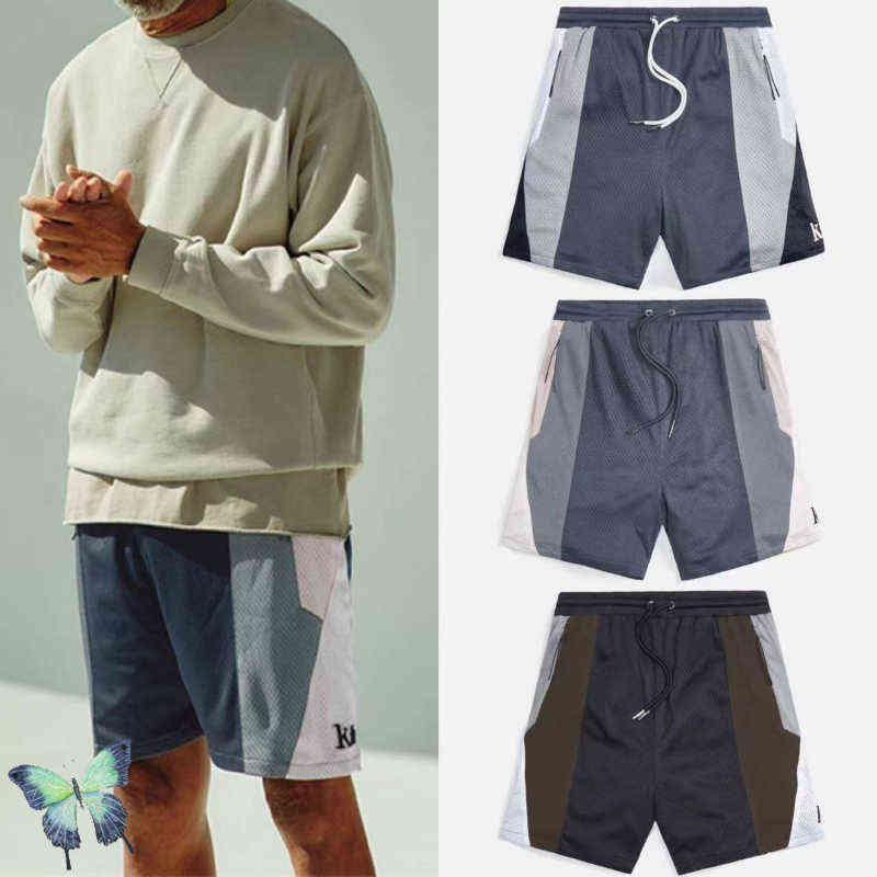 

High Quality Patchwork Colour Men Women Zipper Pockets Mesh Breathable KITH Shorts G220409