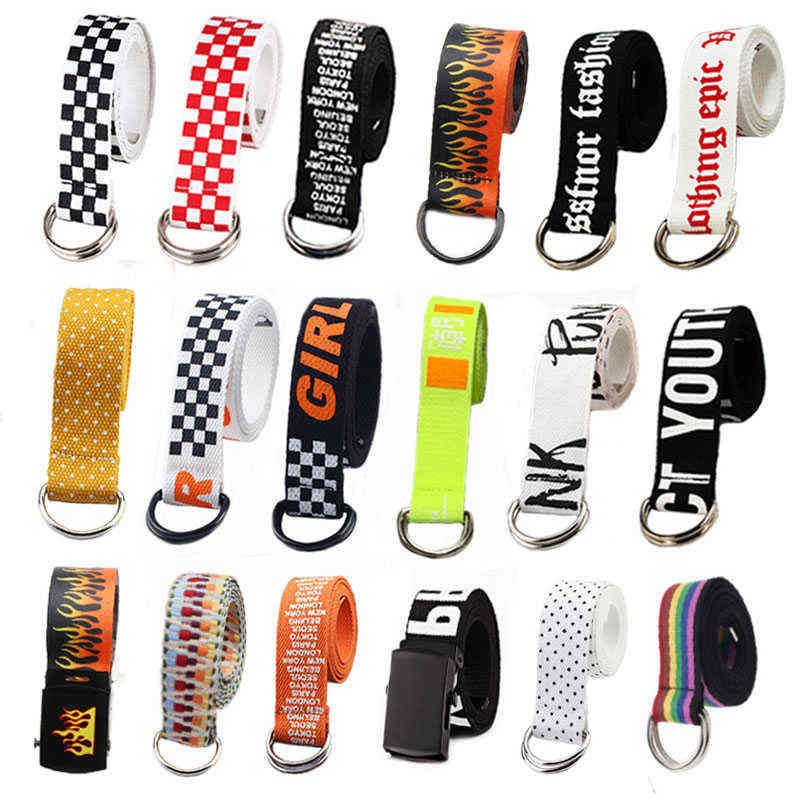 

66 Styles Casual Canvas Unisex Belt Women Men Letter Printed Long Waist Strap Black White Harajuku Trouser Female Teenager Belts Y220419