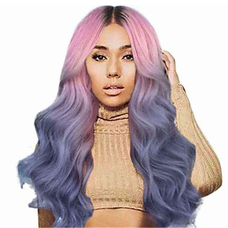 

style wig women's wavy purple dyed pattern free split long curl chemical fiber headgear 220816, Picture color sending network