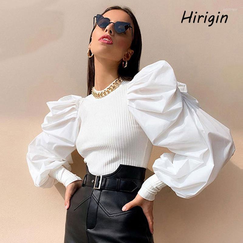 

Women' Blouses & Shirts Women Chiffon Mesh Sheer Puff Sleeve Turtleneck Top Elegant See Through Long Casual For Office Ladies Sybi22