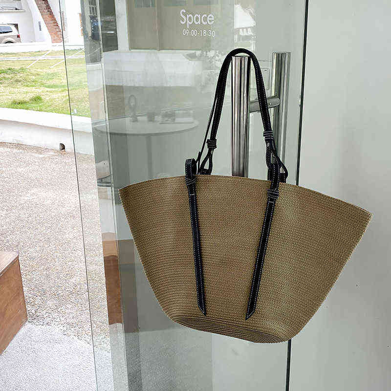 

Straw Woven Bag New Woven Cabbage Basket Beach Bag Large Capacity Tote Bag 220614, Light gray