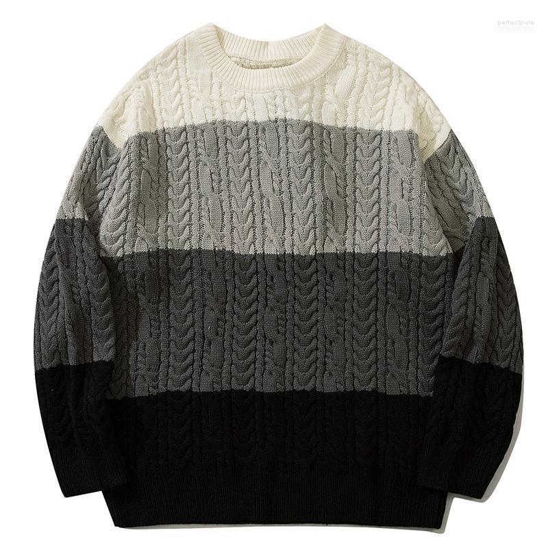

Men's Sweaters Sweater Patchwork Men Striped Streetwear Knitted Korean Harajuku Oversize Casual Loose Couple Pullover Women Perf22, Orange