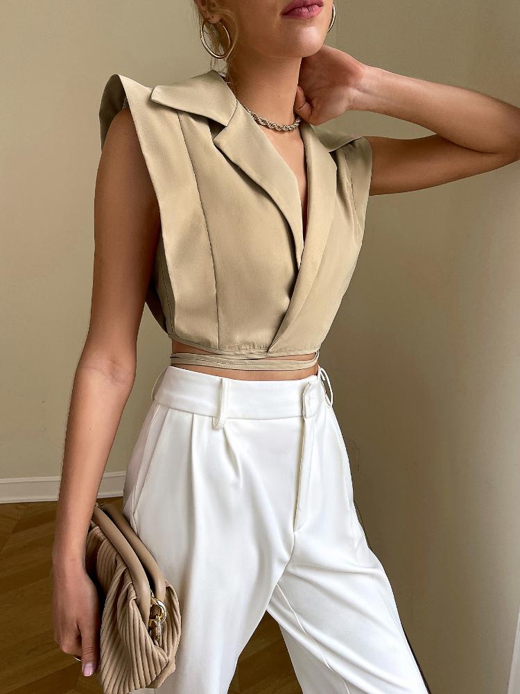

Women' Suits & Blazers 2022 Summer Fashion Temperament Solid Lapel Suit Collar Sleeveless Short Commuter Shirt Cardigan Office Lady Woman J, Apricot