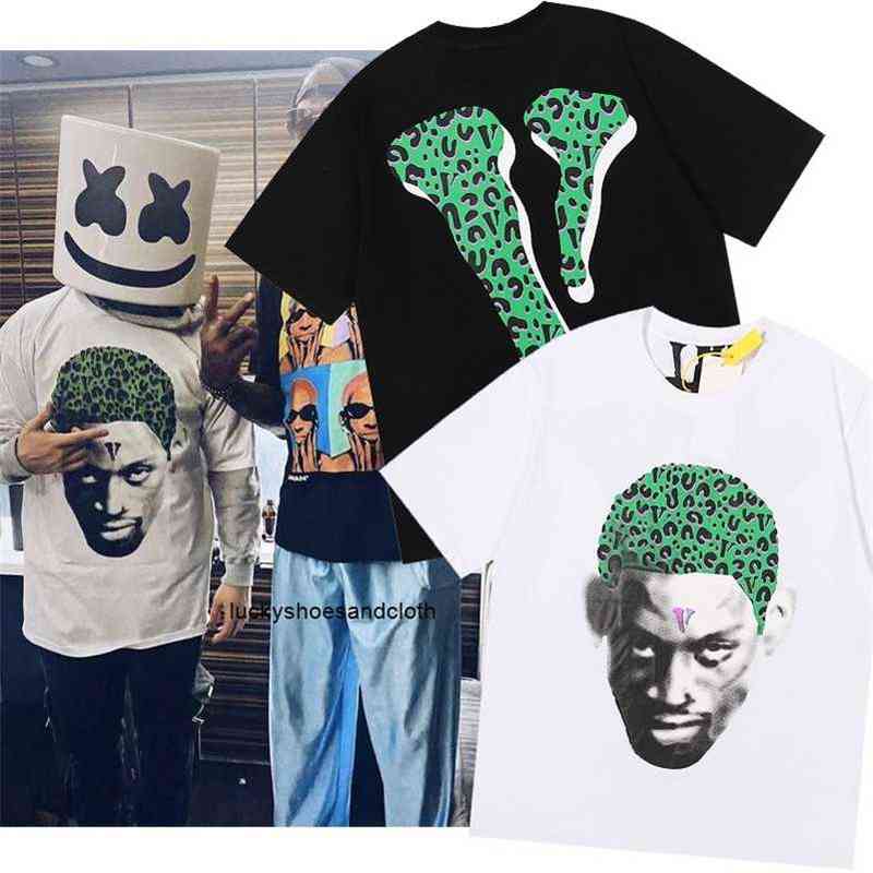 

Vlones Men's T-shirts New Men's Big v Printed Vlones Rodman Character Avatar Bug Short Sleeve T-shirt