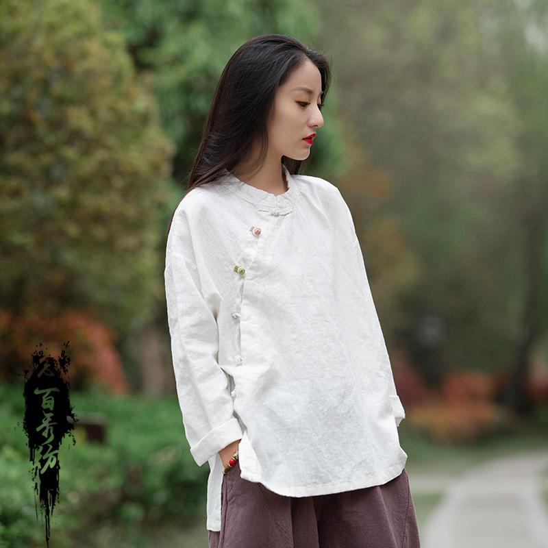 

Ethnic Clothing Spring Vintage Cotton Linen Stand Collar Oblique Button Comfort Shirts Women Chinese Style Loose Tang Suit Tops Blouses Jack