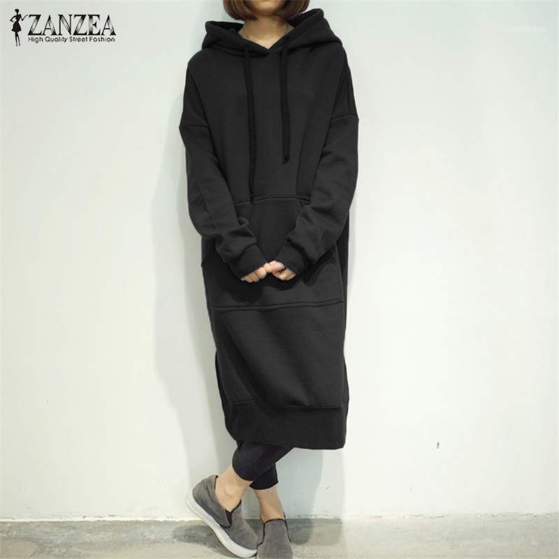 

Women Plus Size Hoodies Casual Spring Autumn Sweatshirt Full Loose Long Sleeve Fleece Split Hooded Dress Vestidos1, Army green