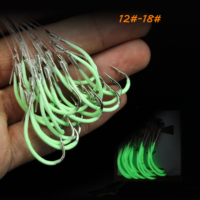 

60 Pieces / Lot 7 Sizes 12#-18# L-004 Luminous Hook With Line High Carbon Steel Barbed Hooks Fishhooks Fishing Gear Pesca Tackle Accessories WH-012