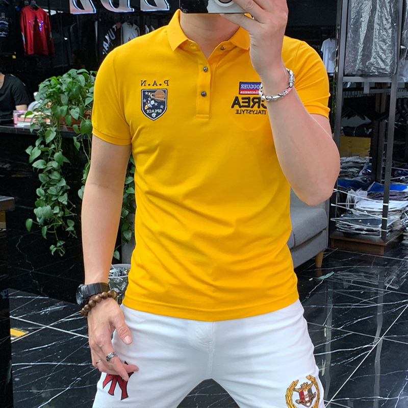 Nouveau Polo T-shirt À Manches Courtes Pour Hommes Badge Broderie Chemise En Soie Glacée Mâle Haut Confortable Respirant Revers T-shirts Affaires