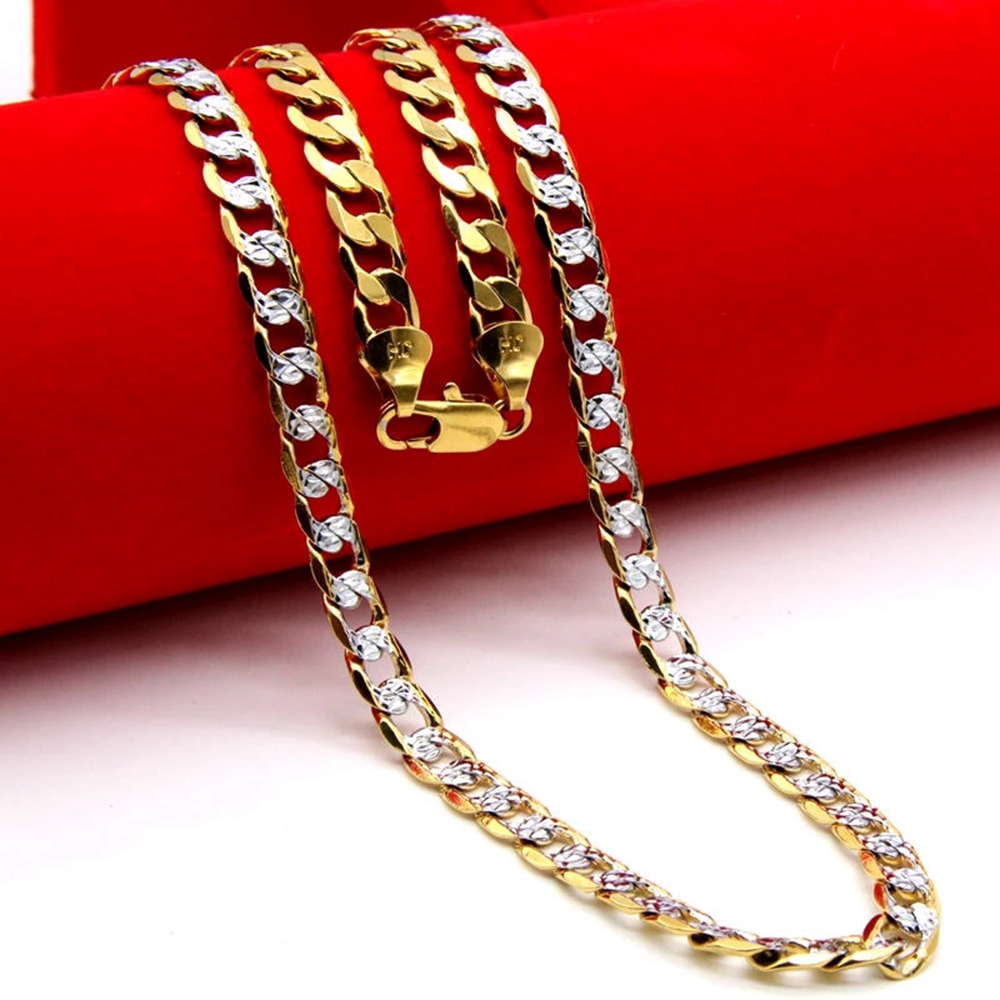Mens Womens Necklace Chain Trendy Vintage Retro Unique David Fashion style 2 Tone Gold Filled Cuban link 24 Inches-image-766358139