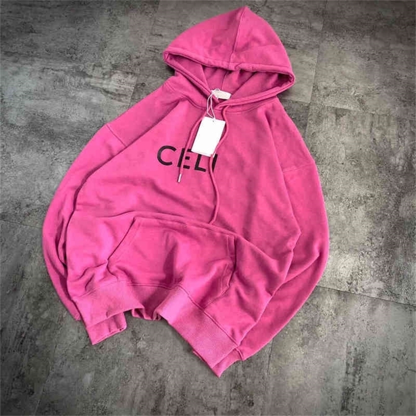 

2022 High Quality new special offer Cel + ss autumn Saijia letter printing simple Terry Hoodie for male and female lovers, the same style as stars POD7, Rose pink