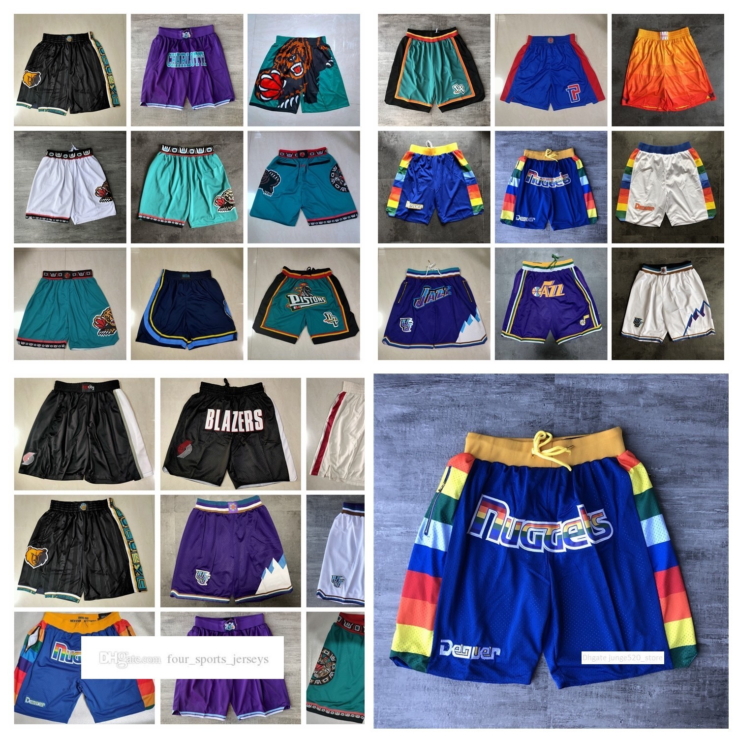 

Team Basketball Shorts Just Don Retro Rainbow 19 City Version Wear Sport Pant With Pocket Zipper Sweatpants Hip Pop Black Purple White Blue, As photo