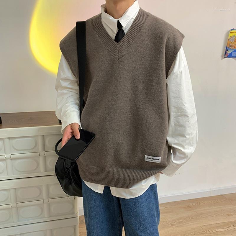 

Men's Vests Men Vest Sweater Spring Autumn Solid Color Loose Pullover Knitting Casual Sleeveless V-neck Korean VestMen's Phin22, Black