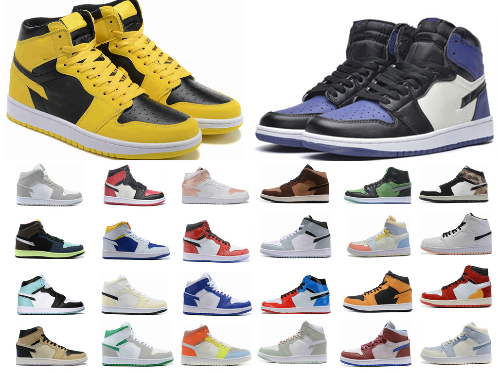 

men women basketball shoes 1s jumpman 1 High Mid top Bordeaux Atmosphere Bred Patent University Blue Hyper Royal Pale Ivory mens trainers sports sneakers mn, No boxs