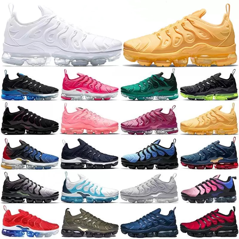 

TN Plus Running Shoes Men Women Black Bubblegum Yolk Cherry Cool Grey Neon Olive Pure Platinum Dark Blue Mens Womens Sports Trainers Sneakers, Box