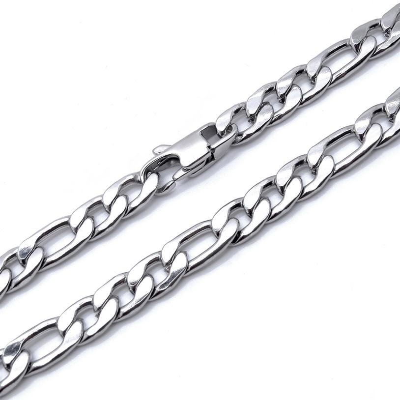 

6mm Figaro Chain Men Jewelry 100% Stainless Steel Necklace for Man 18-36 Inches Waterproof244o