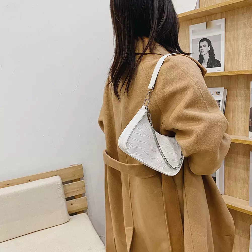 

Retro Fashion Alligator Pattern Women Underarm Shoulder Handbags Vintage PU Leather Casual Solid Color Chain Female Shoulder Bag