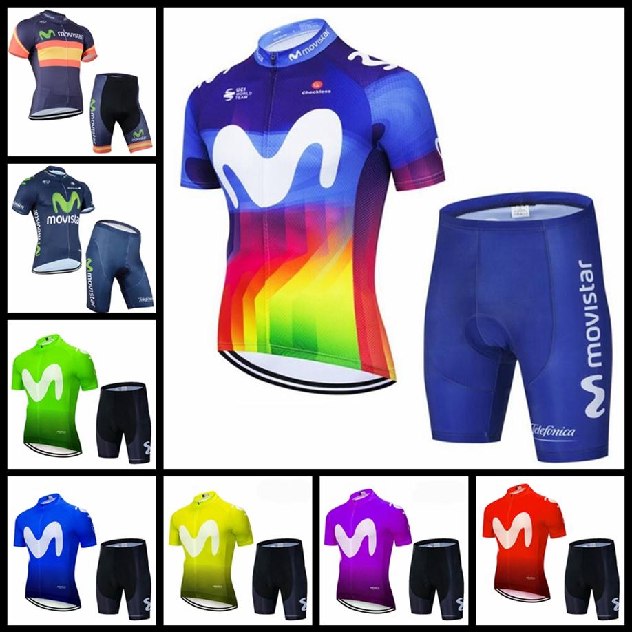

movistar team Cycling Short Sleeves jersey summer mountain bike kit breathable quick-dry men racing shirts shorts sets H051201261c, 02#