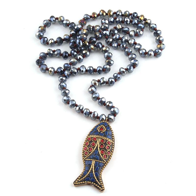

Pendant Necklaces Fashion Navy Long Crystal Glass Knotted Fish For Bohemian Tribal Jewelry