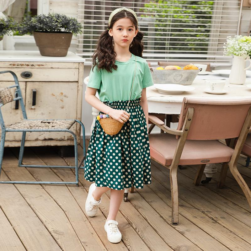 

Clothing Sets Teen Girls 2022 Summer Kids Fashion White Shirts Top + Green Skirts 2Pcs Outfits Girl Children Clothes Suits