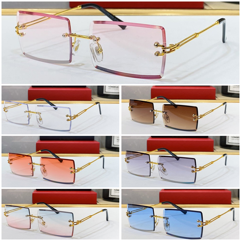

carti glasses 9065 Fashion luxury sunglasses Sunshade Composite Metal Rimless Optical Frame Classic Rectangle Square Gold Sunglasses for women with Original Box
