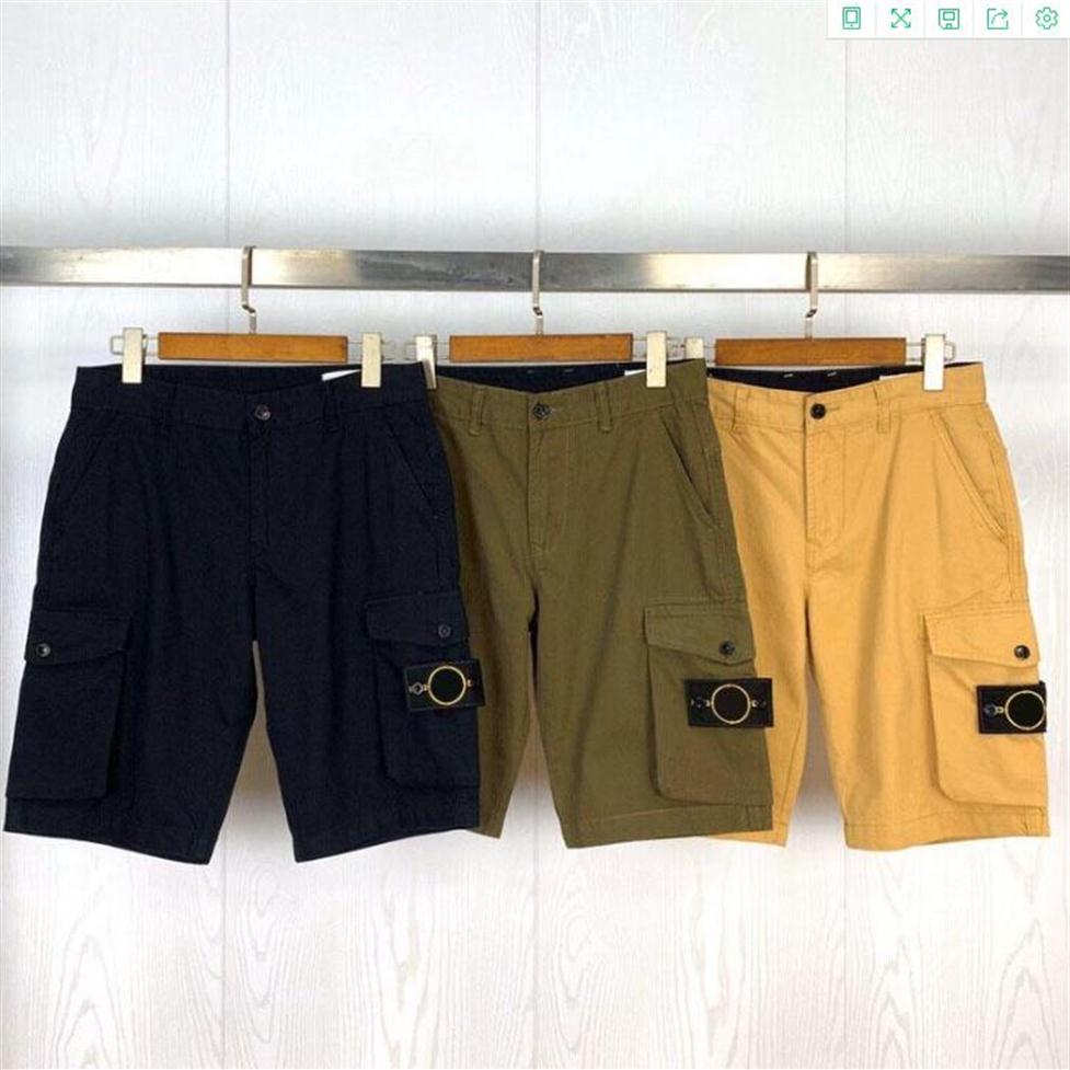 

21SS STONE Spring ISLAND Summer Cargo Shorts Men Women Military Style Cotton Men Multi Pocket Casual Compass Badge Embroidery Shor207z