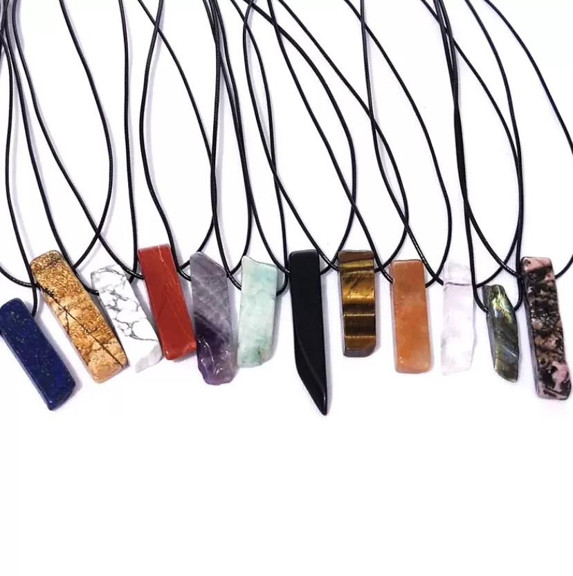 

Pendant Necklaces Natural Stone Mineral Irregar Pillar Rose Quartz Amazonite Tiger Eye Lapsi Crystal Mens Rope Chain Hip H Ffshop2001 Dhytn