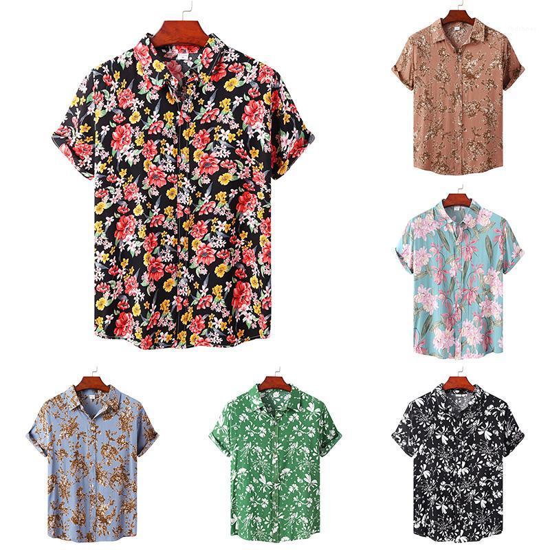 

Men's Casual Shirts Summer Men's Men Hawaiian Camicias One Button Wild Printed Short-sleeve Blouses Tops MaleMen's, Black