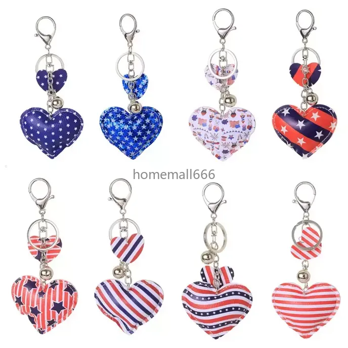 

Heart Shape Key Ring Party Favor Colorful American Flag Keychains Independence Day Key Chain Souveni AA
