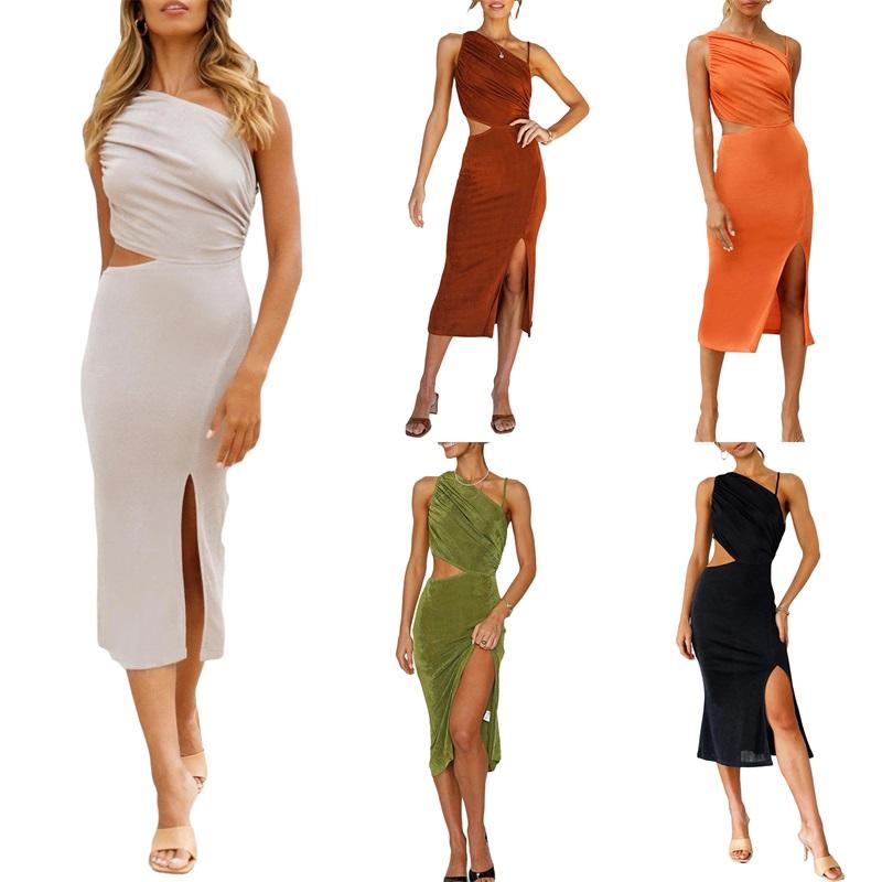 Robes décontractées Kayotuas Femmes Robe Sans Manches Une Épaule Évider Crayon Sac Hanche Moulante Serrée Maigre Clubwear Taille Haute SplitCasua