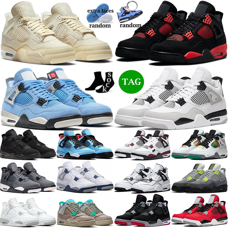 

With Box Retro Basketball Shoes Jorda Jorden 4 4s IV Military Black Cat Off Sail Red Thunder University Pink White Jordens Men Women Trainers Sneakers 36-50, A1 40-47