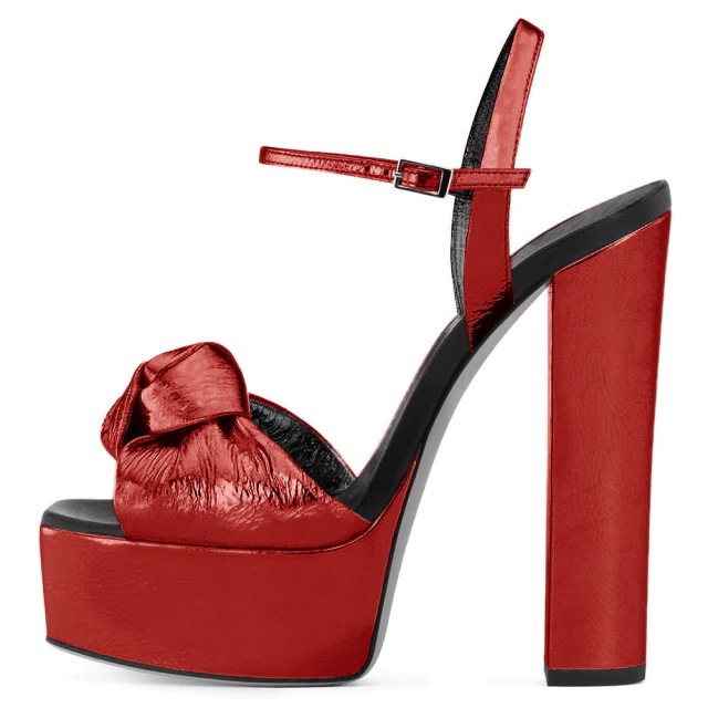 

2022 new leather sheepskin Gladiator sandals patent chunky high heels Pumps Women knot Summer buckle platform peep-toe open toes round toe Narrow Band size 35-45, Silver