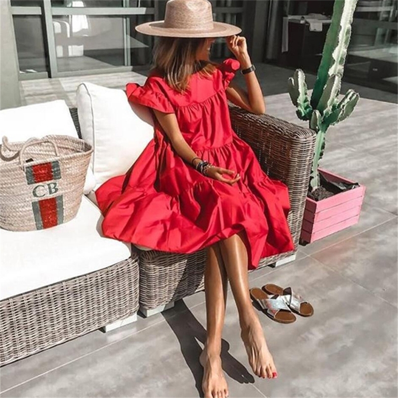 Retro Oversized Patchwork Dress Women s Elegant O Neck Ruffle Sleeve Midi Dresses Summer Female A Line Ruffled Sundress Vestidos 220613