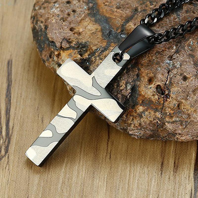 

Pendant Necklaces Camouflage Charm Cross Men Necklace Classic Stainless Steel Black Color Cruz Crucifixo
