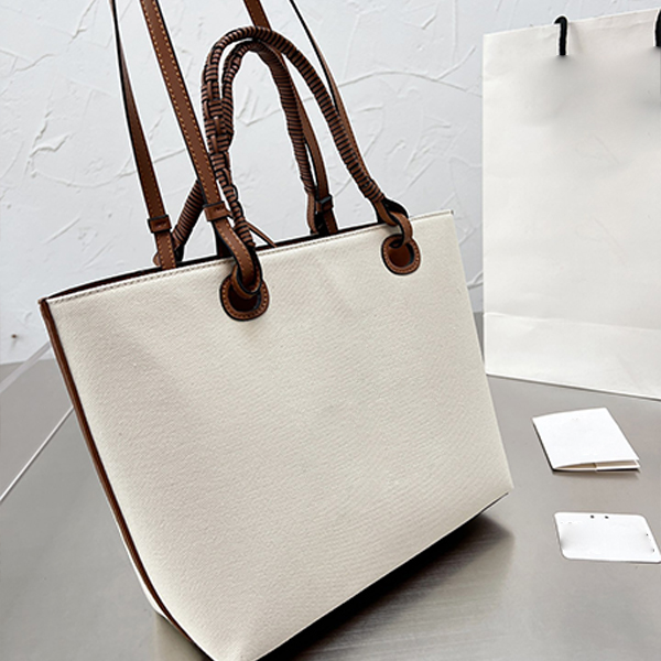 

High quality Ladies' letter Canvas bagCanvas Tote Bag Beach vacation Minority design high-capacity college student class commuting one shoulder large size handbag l, White