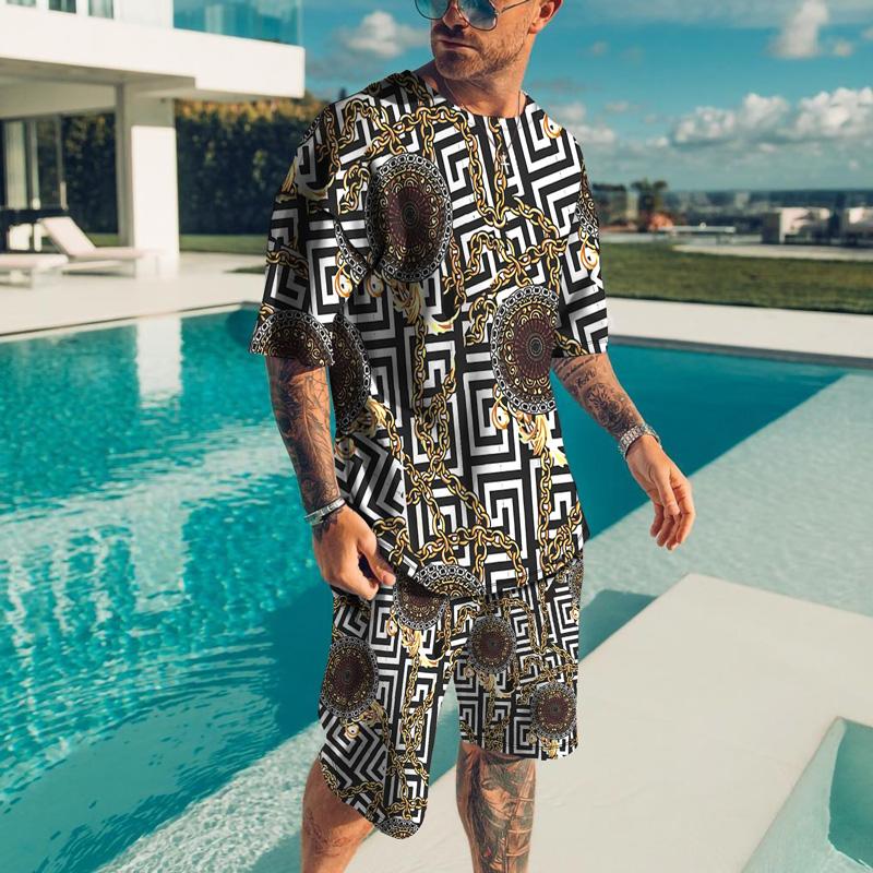 

Men's Tracksuits Summer Oversized Suit Sportswear Fashion Capling Sports Men Cloting Skateboard 3D-Printed Beach Shorts T-shirt SetMen's, Ts5640