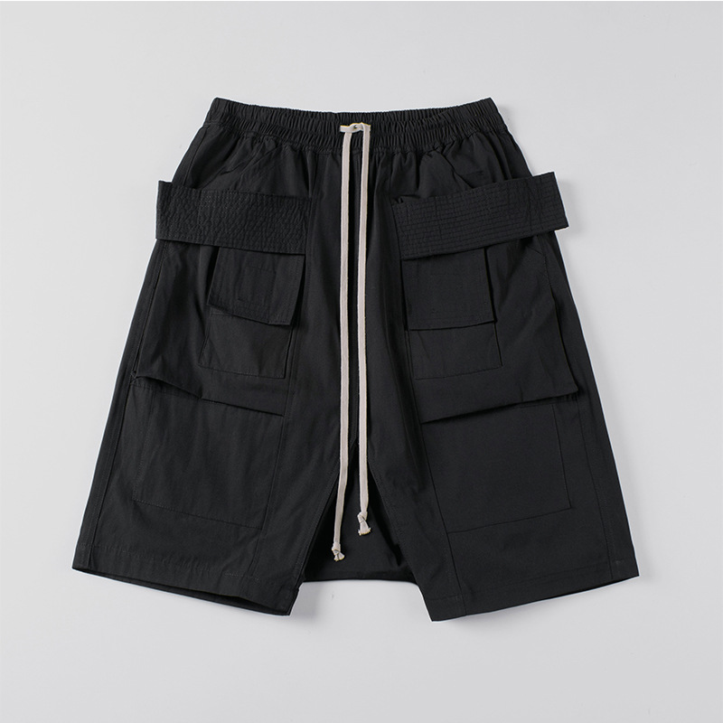 

Men Rick Original Elastic Shorts Summer Double Ring Pants Owens Pocket Oversized Cotton Shorts Men Tops Hiphop Streetwear Men Clothing, Black
