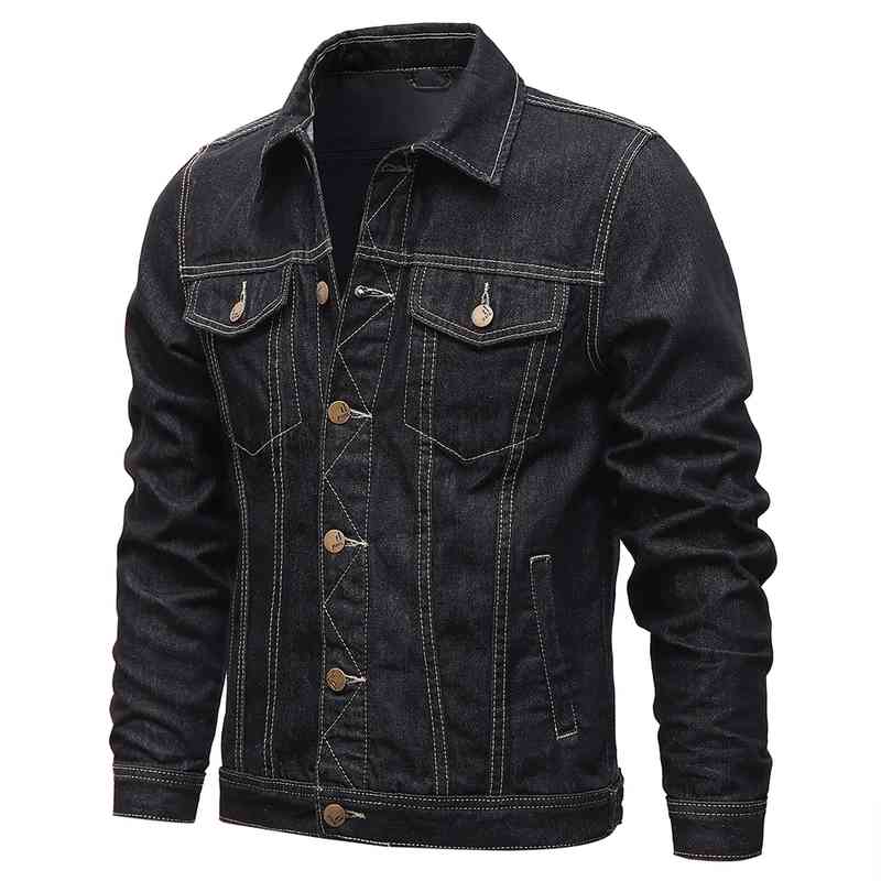 

Spring and Autumn Men's Cotton Denim Jacket Single Breasted Solid Color Lapel Casual, Gray