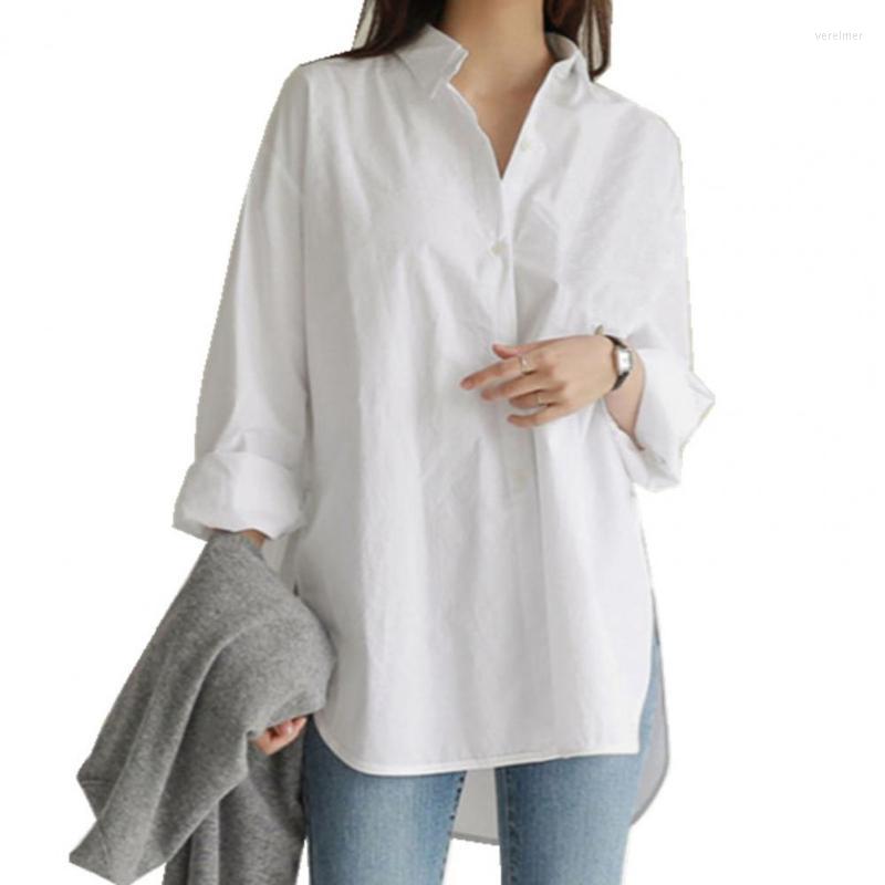 

Women's Blouses & Shirts Women Shirt Turn-Down Collar Solid Color Long Sleeve Single Breasted High-low Hem Side Split Loose FemaleWomen's Ve, Black