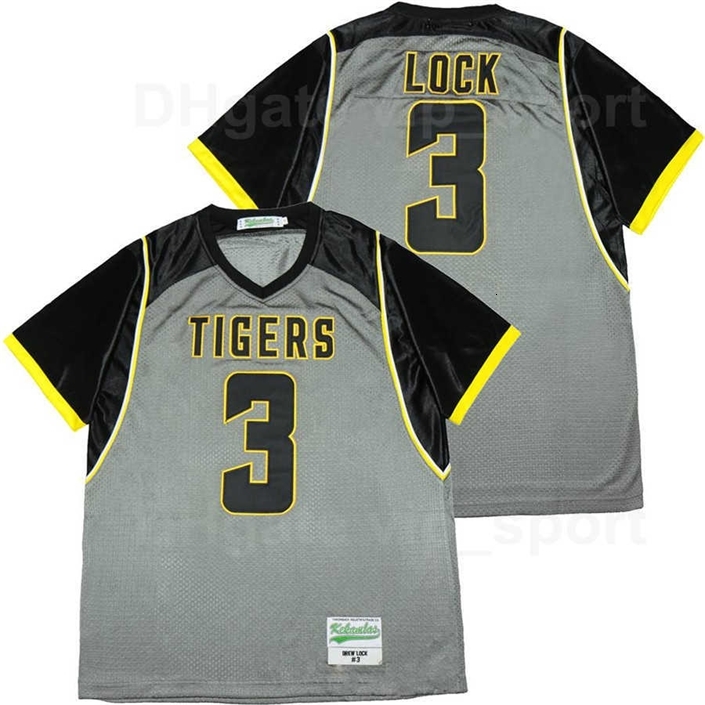 

C202 Men High School Football 3 Drew Lock Missouri Tigers Jersey Breathable Red Team Color Pure Cotton Stitched And Sewn On Sport Excellent, 3 grey