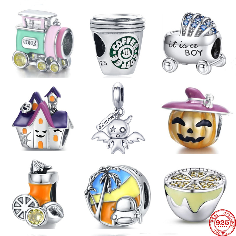 925 Sterling Silver Dangle Charm Démon Halloween Train Hot Summer Perles Perle Fit Pandora Charms Bracelet DIY Bijoux Accessoires
