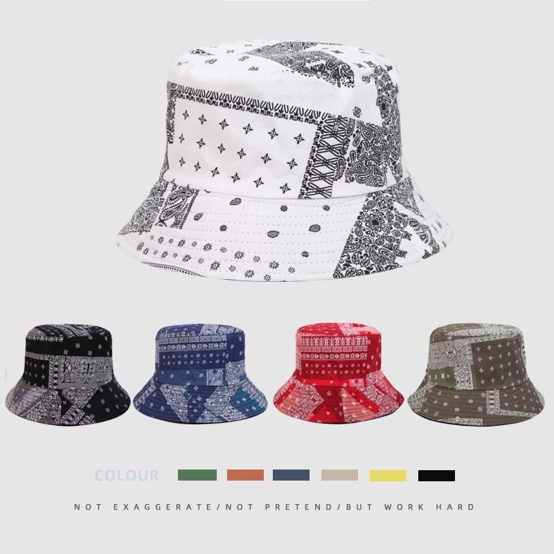 

Berets Women Paisley Bandana Panama Bucket Hat Vintage Cashew Print Reversible Basin Bob Men Sun Fishing Fisherman Hip Hop Caps, White