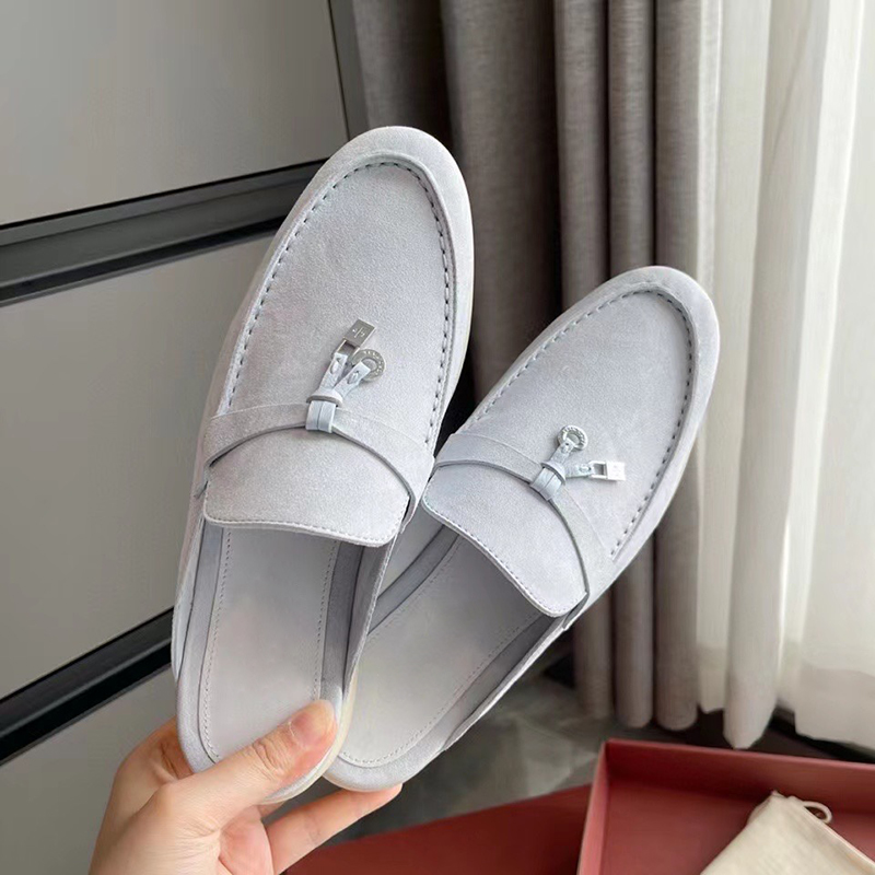 

Casual Slippers for Womens loro piana Top Quality classic sandals Cashmere loafers shoes Designers High elastic beef tendon bottom Flat Slides Slipper size 35-42, Navy