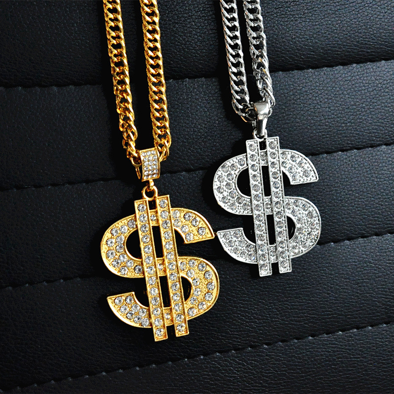 

Exaggerated Thick Symbol Necklace Alloy Inlaid with Diamond Personality Trendy Men's People's Pendant