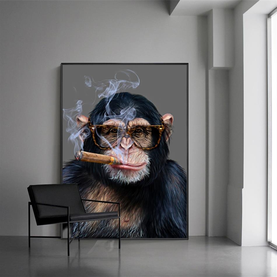 

Monkey Smoking Posters Gorilla Wall Art Pictures for Living Room Animal Prints Modern Canvas Painting Home Decor Wall Painting234D