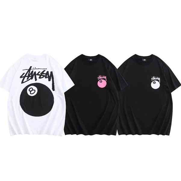 

Stusyss 2022 New American High Street Trendy Classic Black 8 Ball Billiards Round Neck Short T-shirt Men And Women Lovers Loose Cotton