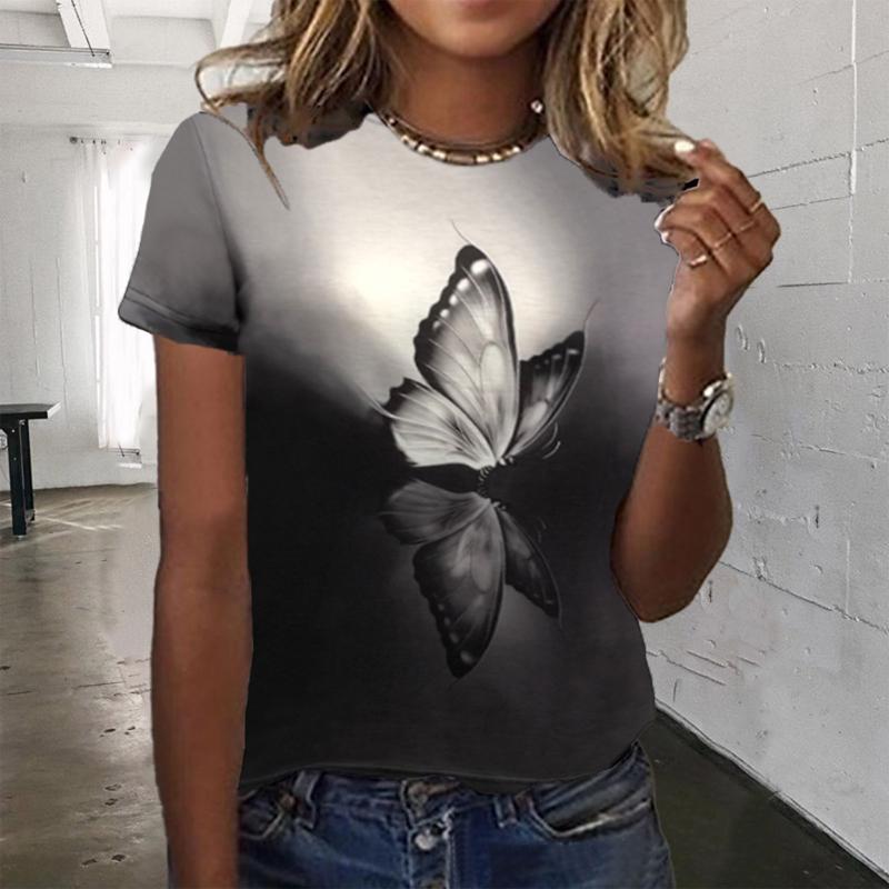

Women's Blouses & Shirts Thin Summer Casual Ladies Large Size Butterfly Printed Pullover Hedging Loose Short Sleeve O-neck Tops StreetwearWo, Purple